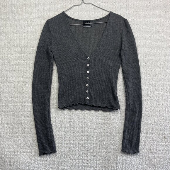 Out From Under Tops - Out From Under Urban Outfitters Gray Ribbed Long Sleeve Henley Top Small